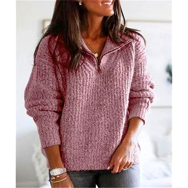 Plus Size Long Sleeve Plain V Neck Casual Sweater Image 2