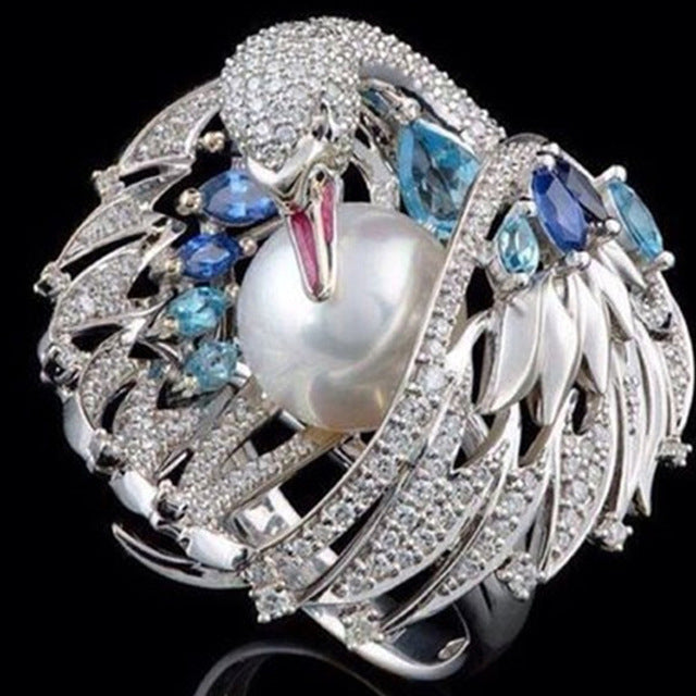 Fashion Female White Swan Pearl Retro Classic Ring Image 1