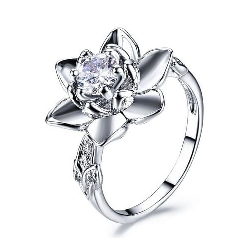 Platinum Artificial zircon flower retro ring Image 1