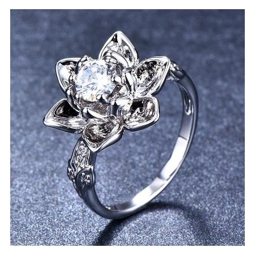 Platinum Artificial zircon flower retro ring Image 2