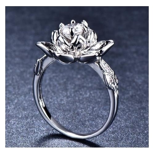 Platinum Artificial zircon flower retro ring Image 3