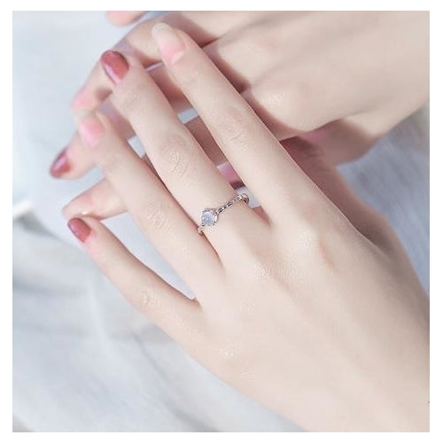 S Pure Fashion style Natural Moonstone Ring Simple Push-Pull Design Single Ring for Women Image 4