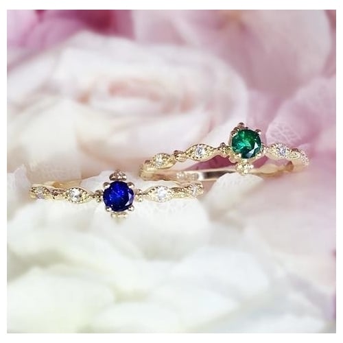 Japanese Seiko Artificial zircon Ring Pure Fashion style Popular style -plated Blue Green Ring Image 2