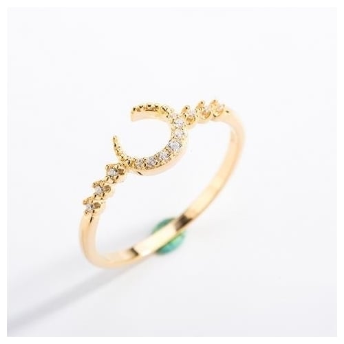 Fashion style S Plating Popular style Embedded Moon Ring Female Star Moon Ring Image 1