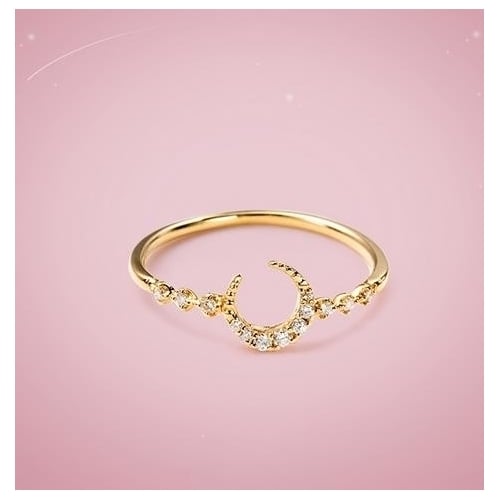 Fashion style S Plating Popular style Embedded Moon Ring Female Star Moon Ring Image 2