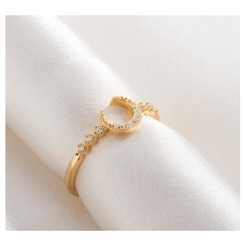 Fashion style S Plating Popular style Embedded Moon Ring Female Star Moon Ring Image 3