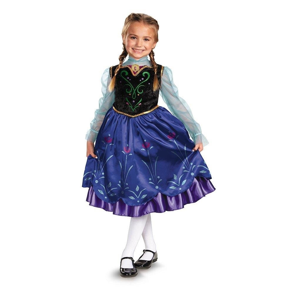 Anna Deluxe Girls size M 7/8 Licensed Costume Disney Frozen Disguise Image 1