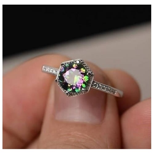 Seven-color Artificial zircon ring creative personality inlaid rainbow tone Ring Image 1