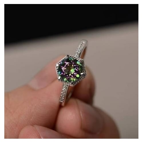 Seven-color Artificial zircon ring creative personality inlaid rainbow tone Ring Image 2