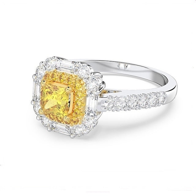 Luxury Ring Princess Square Yellow Artificial zircon Ring Image 1