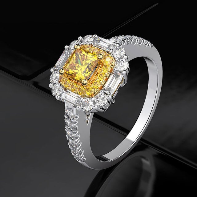 Luxury Ring Princess Square Yellow Artificial zircon Ring Image 2