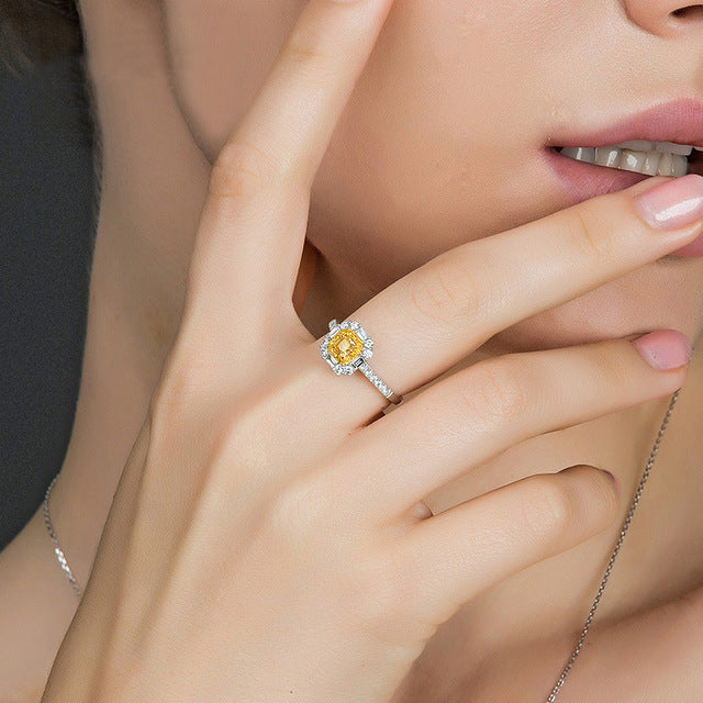 Luxury Ring Princess Square Yellow Artificial zircon Ring Image 3