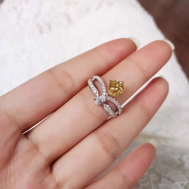 Micro-Artificial zircon yellow temperament crown ring female ring for Image 3