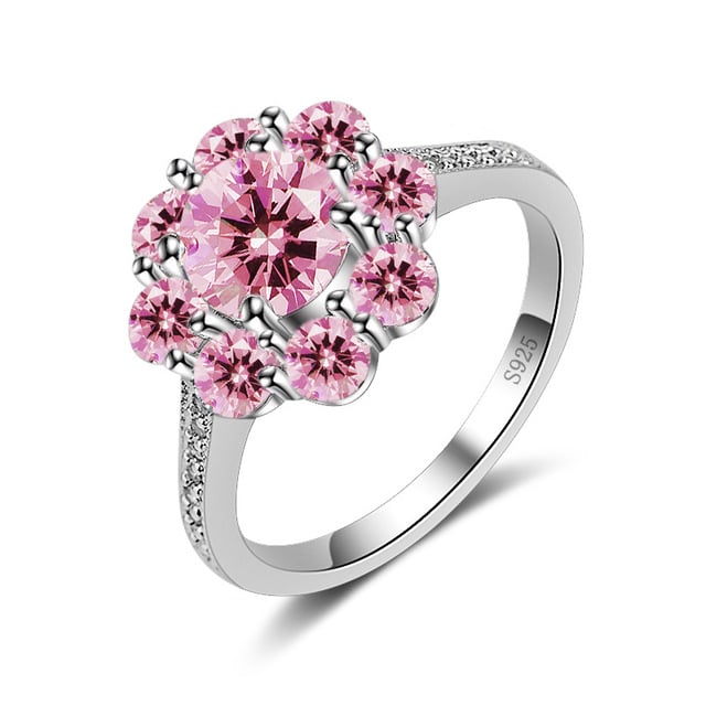 Artificial zircon Flower Ring with Purple Simple Fashion Ring Image 1