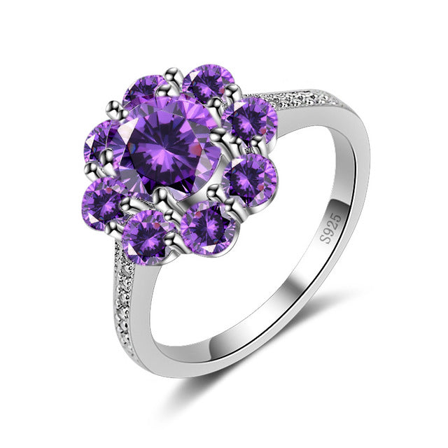 Artificial zircon Flower Ring with Purple Simple Fashion Ring Image 3