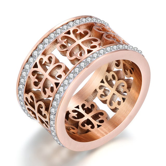 Fashion set with two rows of Czech hollow ring and titanium steel ring Image 1