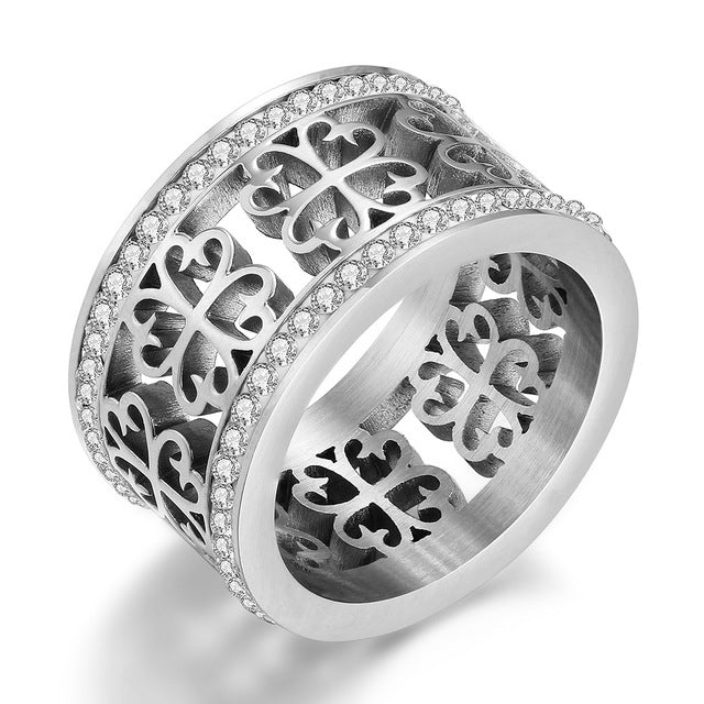 Fashion set with two rows of Czech hollow ring and titanium steel ring Image 2