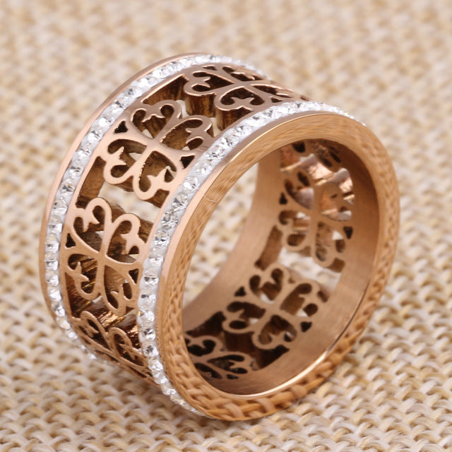 Fashion set with two rows of Czech hollow ring and titanium steel ring Image 3