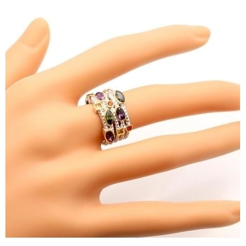 Fashionable multi-layer multi-color Multi Gem Ring Image 3