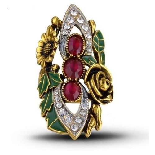 Hand decorated antique paint flower ring exaggerated Popular style -plated seperated Royal gem ring Image 1