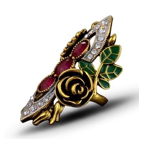 Hand decorated antique paint flower ring exaggerated Popular style -plated seperated Royal gem ring Image 2