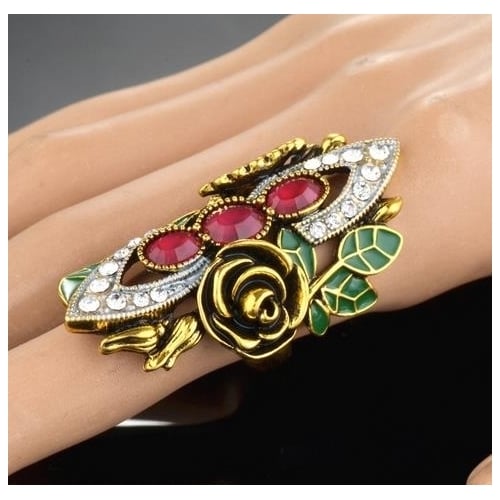 Hand decorated antique paint flower ring exaggerated Popular style -plated seperated Royal gem ring Image 4