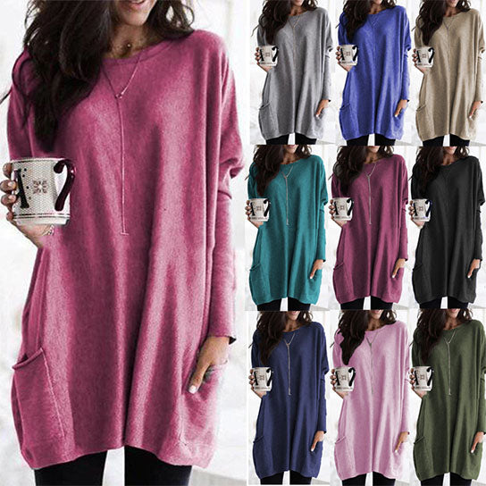 Casual Long Sleeve Pullover Sweater with Pockets Image 1