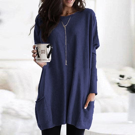 Casual Long Sleeve Pullover Sweater with Pockets Image 1