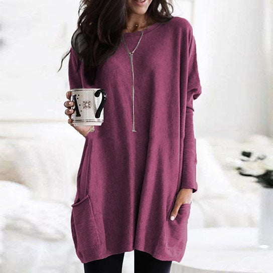 Casual Long Sleeve Pullover Sweater with Pockets Image 1