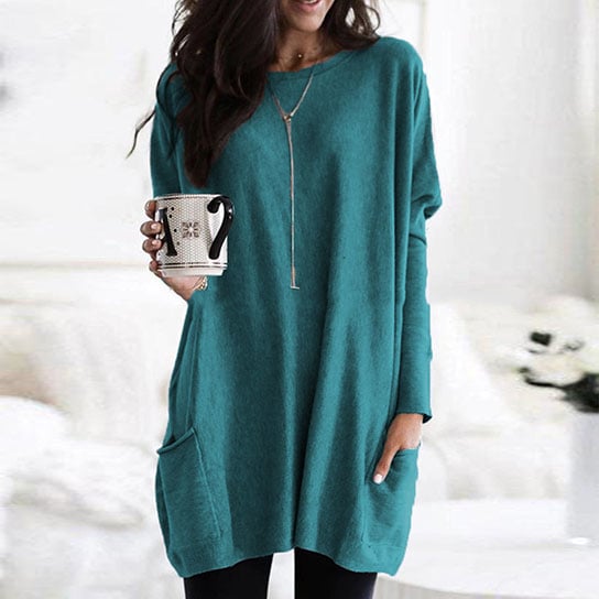 Casual Long Sleeve Pullover Sweater with Pockets Image 1