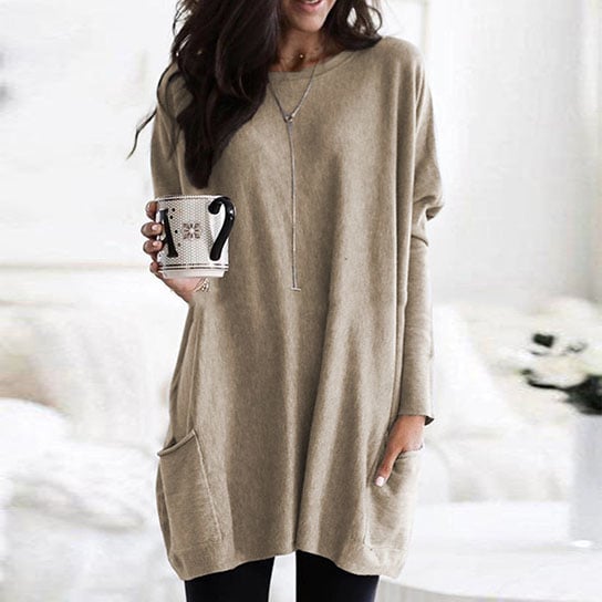 Casual Long Sleeve Pullover Sweater with Pockets Image 1