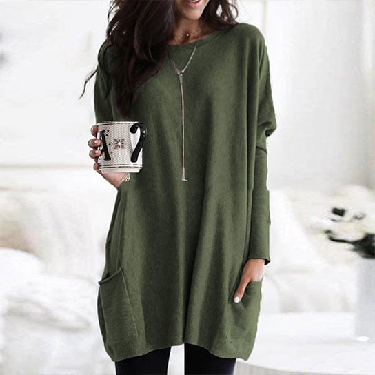 Casual Long Sleeve Pullover Sweater with Pockets Image 1