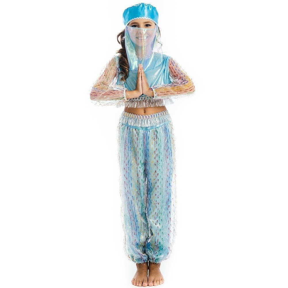 Magical Harem Jasmine Princess size L 10/12 Girls Blue Costume Halter Top Veil Pants 5 OReet Image 2
