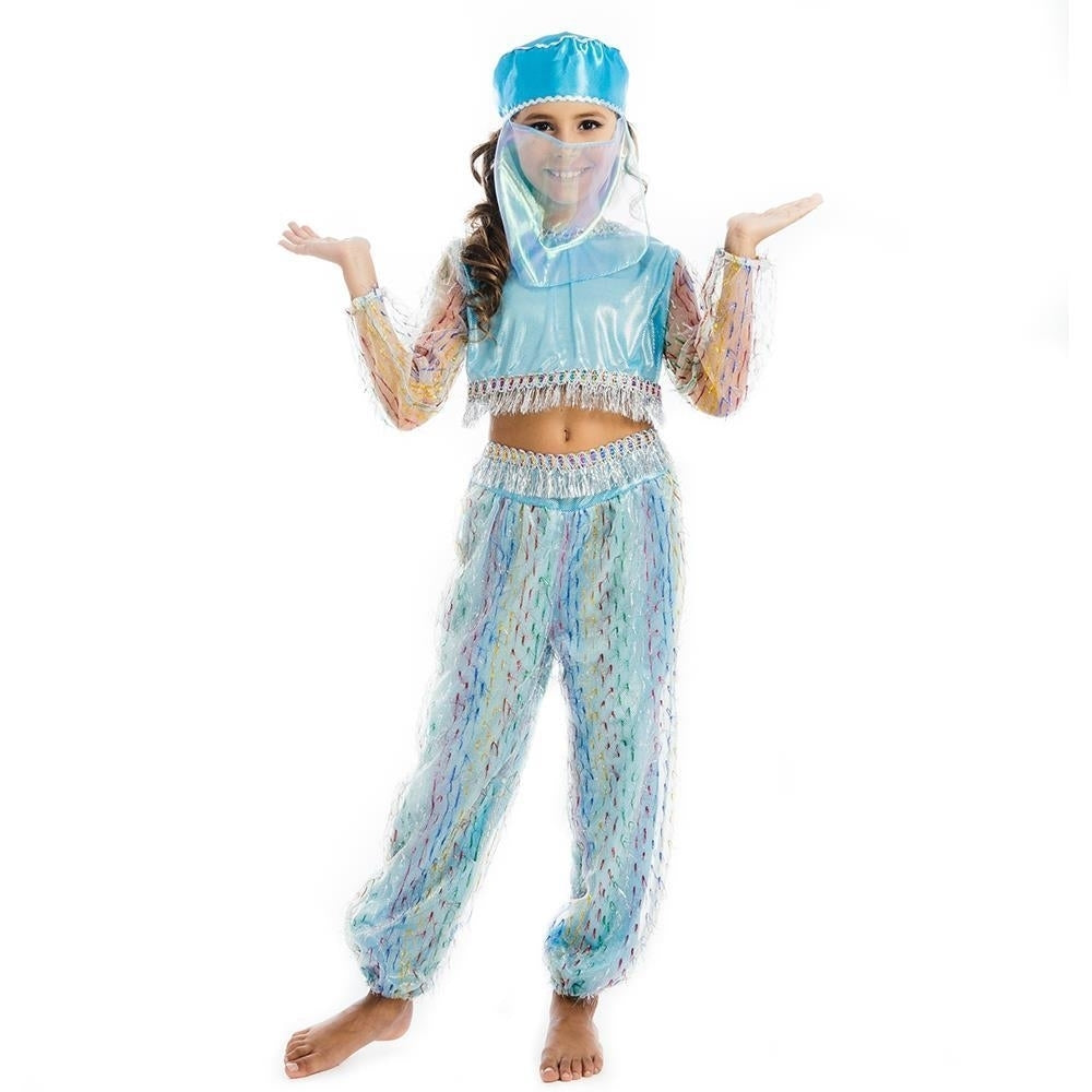 Magical Harem Jasmine Princess size L 10/12 Girls Blue Costume Halter Top Veil Pants 5 OReet Image 3