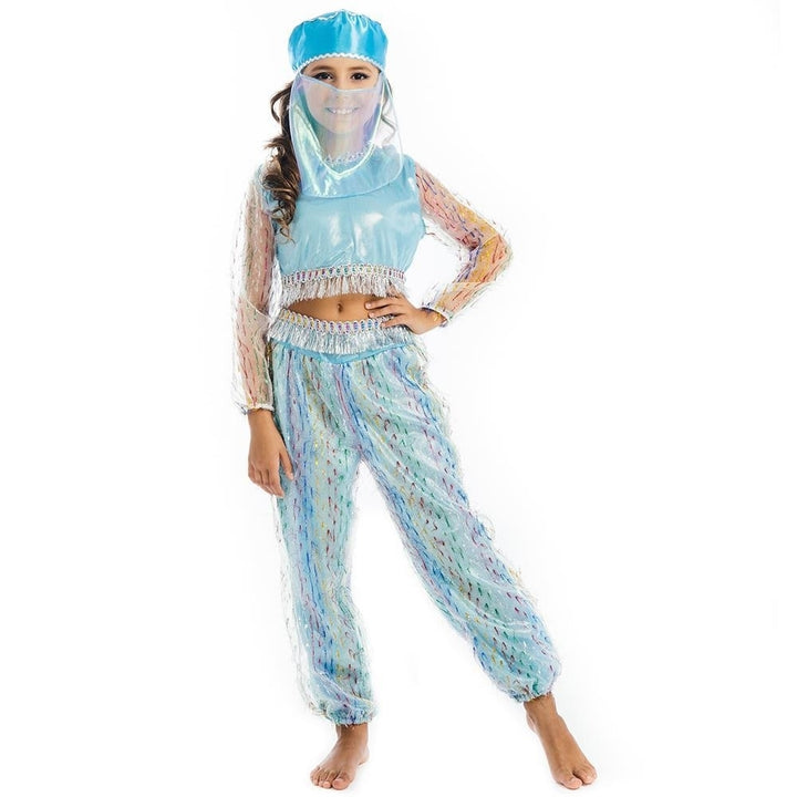 Magical Harem Jasmine Princess size L 10/12 Girls Blue Costume Halter Top Veil Pants 5 OReet Image 4