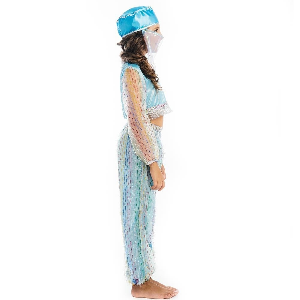 Magical Harem Jasmine Princess size L 10/12 Girls Blue Costume Halter Top Veil Pants 5 OReet Image 4