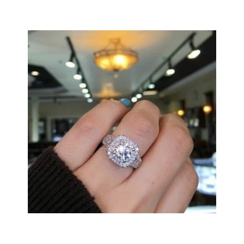 Double tiger claw square Artificial zircon ring Image 3