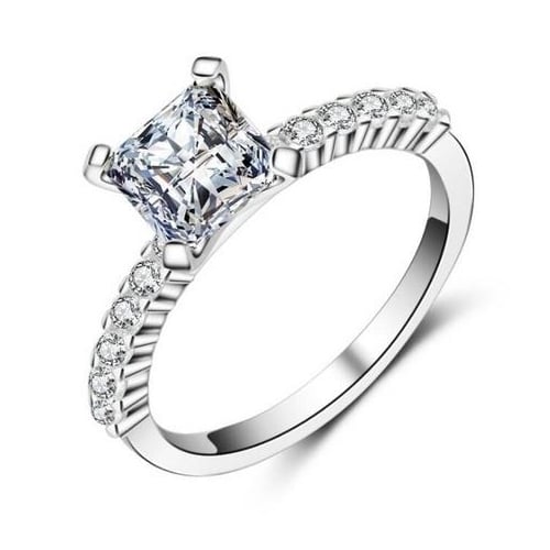 Proposal square Princess Girls ring classic four claw ring plated with platinum Image 1