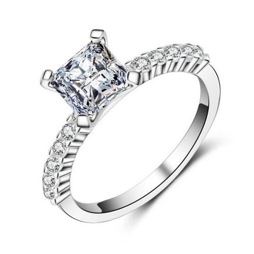 Proposal square Princess Girls ring classic four claw ring plated with platinum Image 3