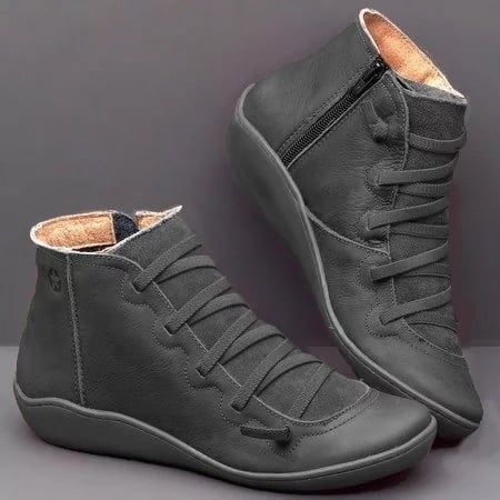 Flat Leather Lace-up Boots Zipper Booties Image 6