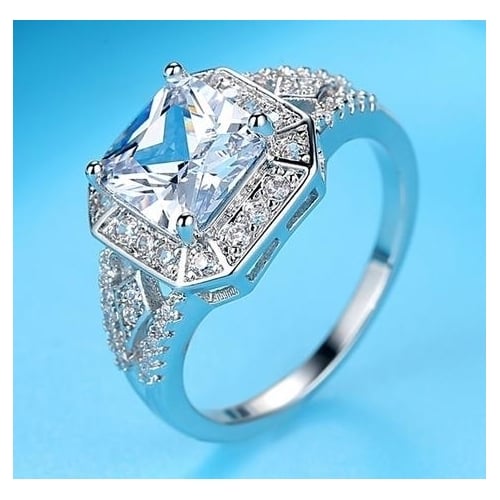 Four prong square Artificial zircon ium ring classic ring square micro setting Artificial zircon ring Image 2