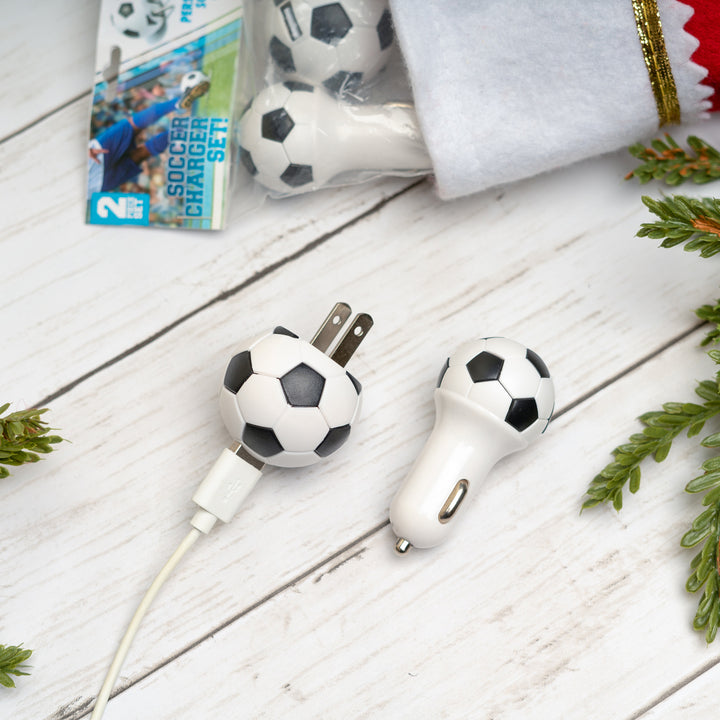 2-Piece Set: Soccer Ball Car and Wall USB Chargers Image 1