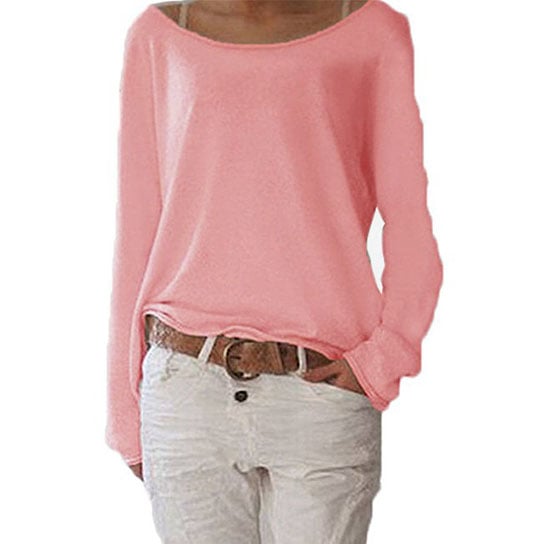 Boat Neck Solid Color Long Sleeve Shirt Image 1