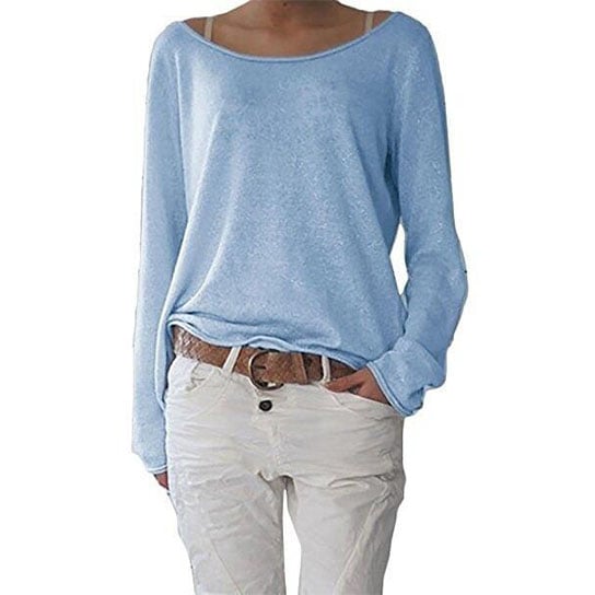 Boat Neck Solid Color Long Sleeve Shirt Image 1