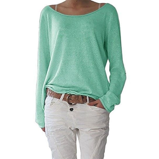 Boat Neck Solid Color Long Sleeve Shirt Image 1