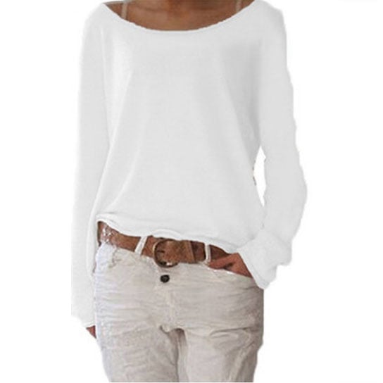 Boat Neck Solid Color Long Sleeve Shirt Image 1