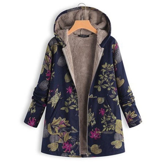 Floral Print Hooded Sherpa Lined Coats Zip Up Outwear Image 1