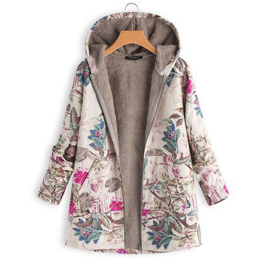 Floral Print Hooded Sherpa Lined Coats Zip Up Outwear Image 4