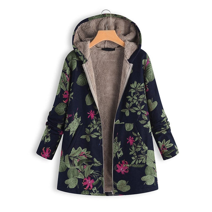 Floral Print Hooded Sherpa Lined Coats Zip Up Outwear Image 1