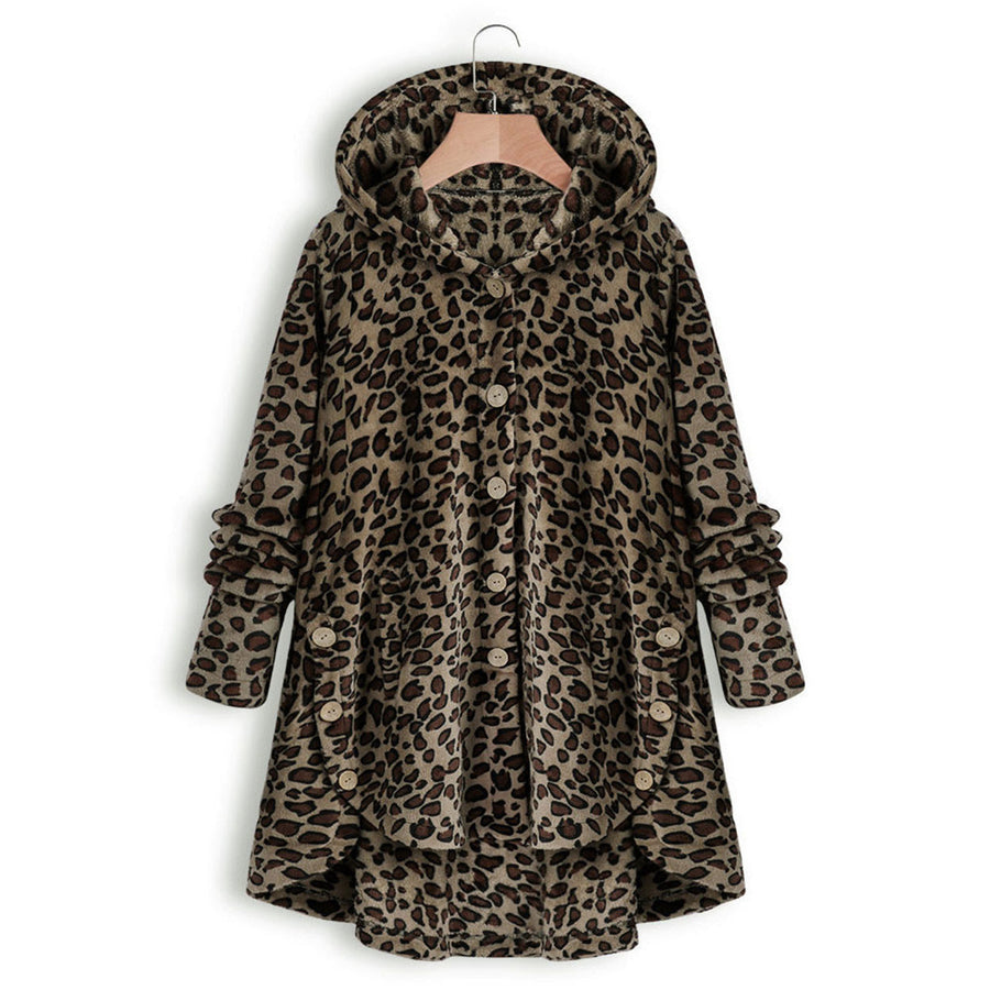 Leopard Button Coat Hooded Outwear Image 1